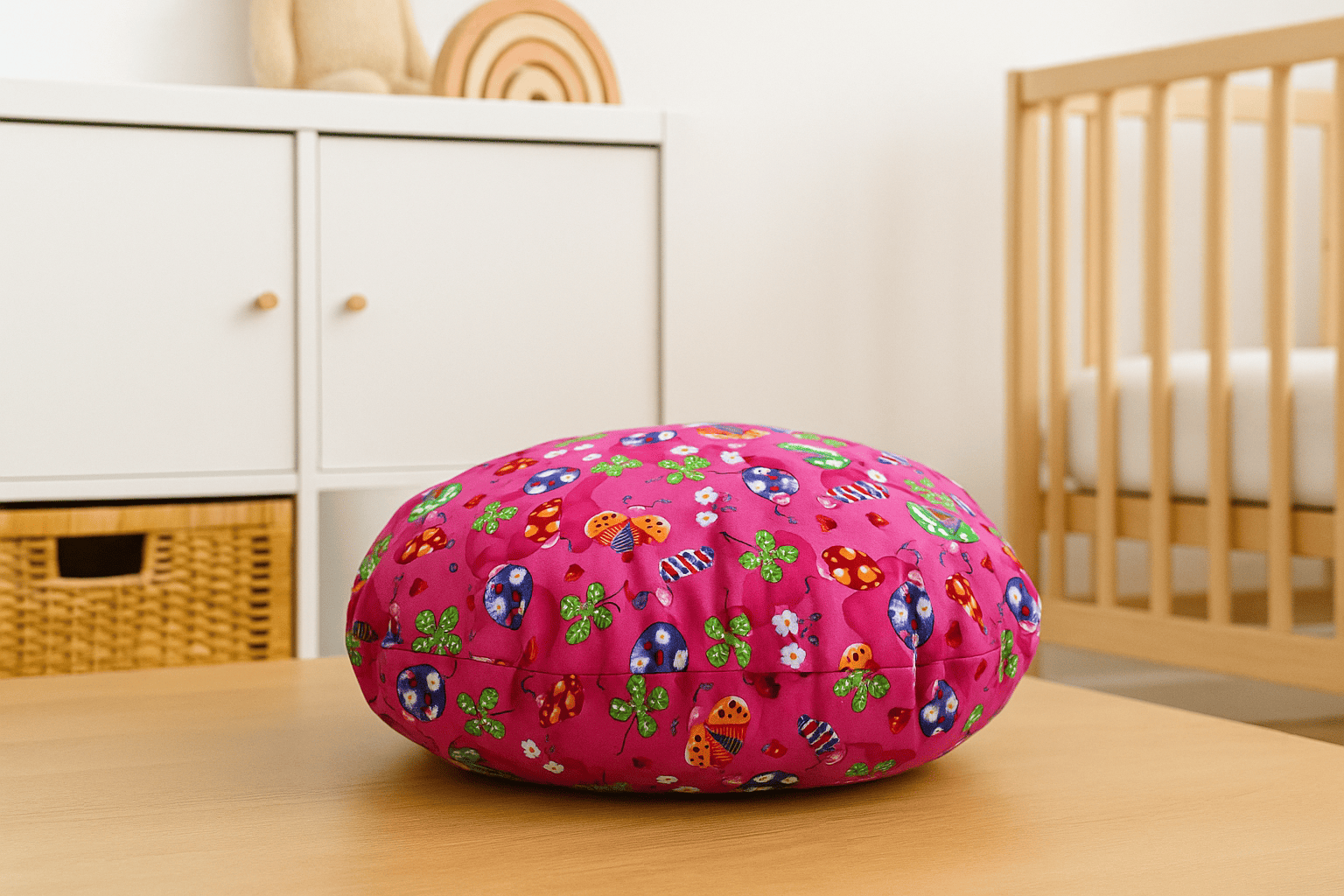 Cojin redondo insectos fucsia Quac